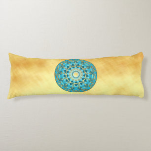 Mandala blue gold on Soft Gold Background Body Pillow