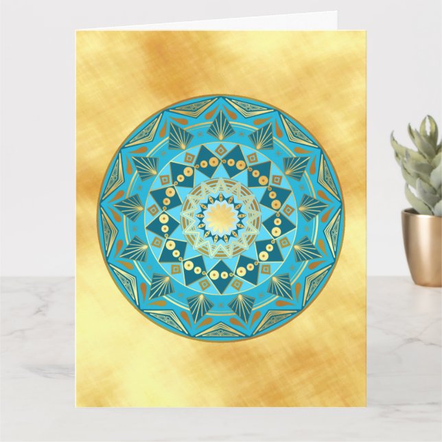 Mandala blue gold on Soft Gold Background Card (Small Plant)