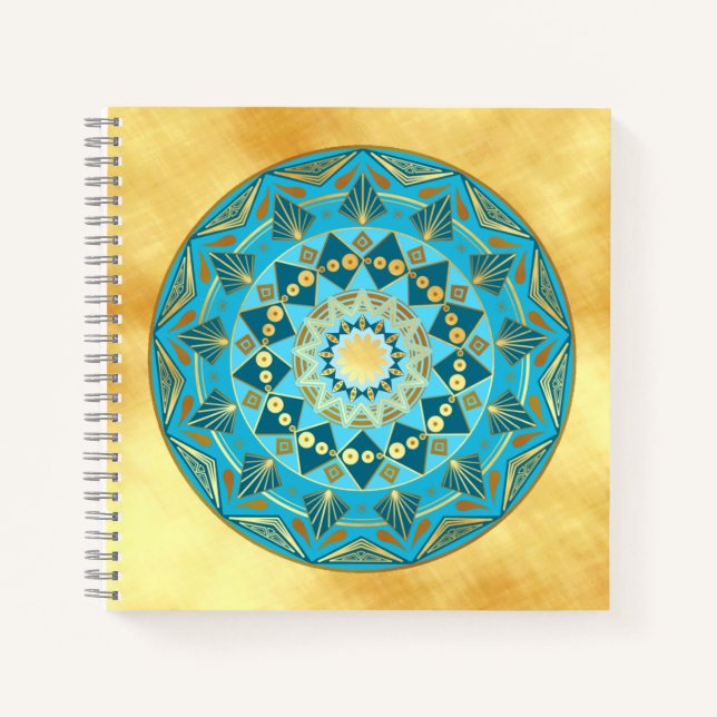 Mandala blue gold on Soft Gold Background Notebook (Front)
