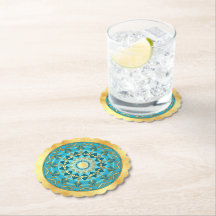 Mandala blue gold on Soft Gold Background