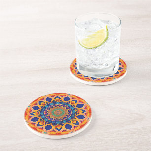 Mandala Blue Orange Colourful Coaster