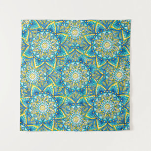 Mandala Blue Yellow Turquoise Pattern Tapestry