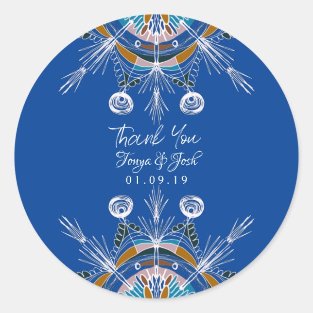 Mandala Bohemian Colourful Wedding Thank You Classic Round Sticker
