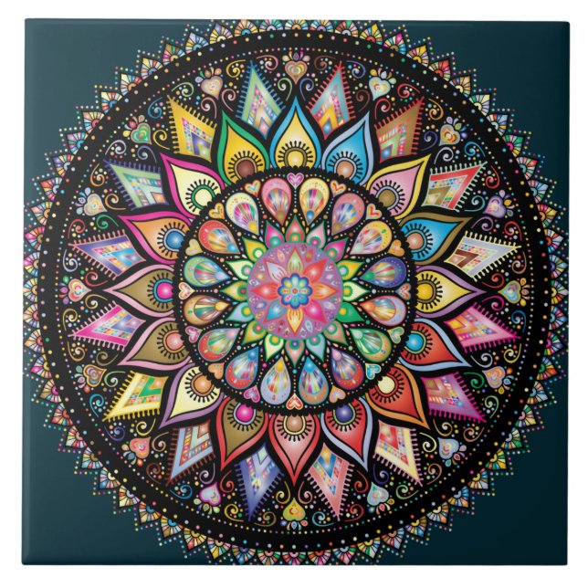 Mandala Bohemian myriad of colours Tile (Front)