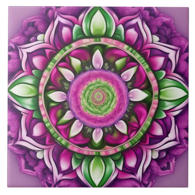 Mandala Bohemian Purple, Pink, Green Tile (Front)