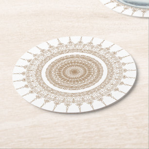 Mandala Bohemian White Boho Round Paper Coaster