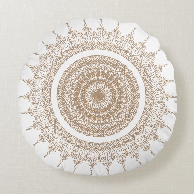 Mandala Bohemian White Boho Round Pillow (Front)