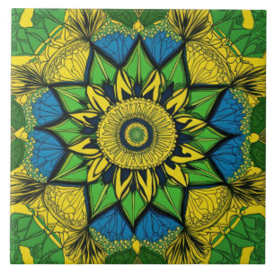 Mandala Bohemian Yellow, Green, Blue Tile