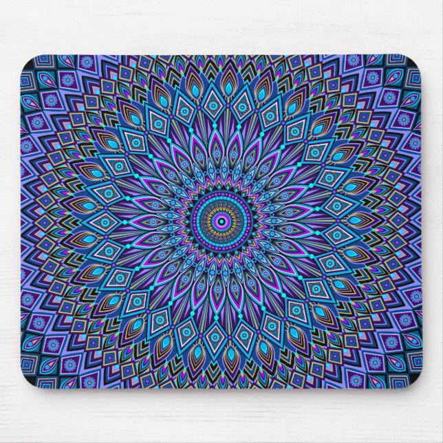 Mandala Boho Blue Teal Purple Peacock Gold Magic Mouse Pad (Front)