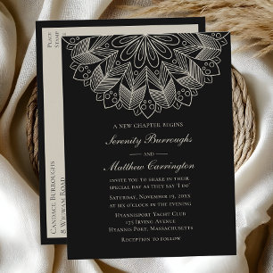 Mandala Boho Indian Elegant Black Wedding Invitati Invitation Postcard