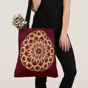 Mandala Bordeauxred Gold on Bordeauxred Background Tote Bag