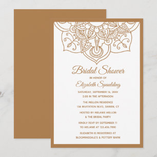Mandala Bridal Shower Floral Brown Boho Indian Invitation