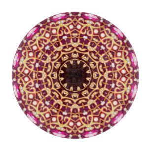 Mandala brooch, geometric vintage background. cutting board