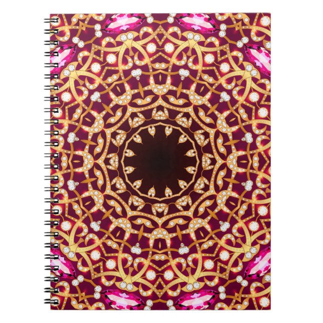 Mandala brooch, geometric vintage background. notebook (Front)