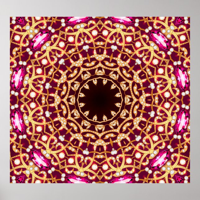 Mandala brooch, geometric vintage background. poster (Front)