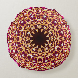 Mandala brooch, geometric vintage background. round pillow