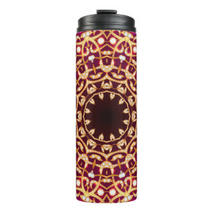 Mandala brooch, geometric vintage background. thermal tumbler