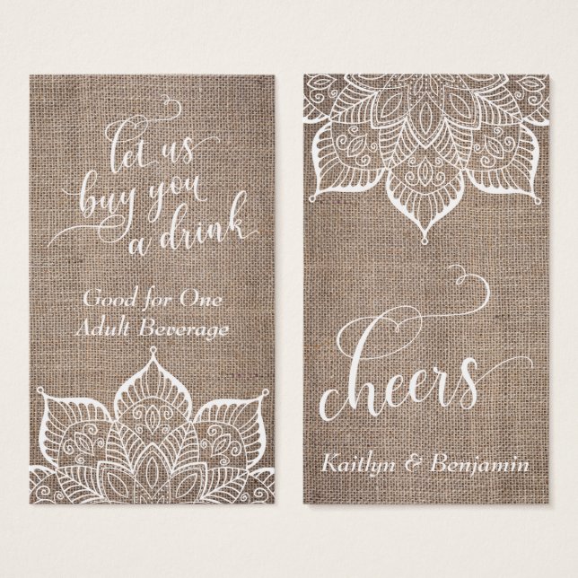 Mandala & Burlap with Pretty Script, Drink Tickets (Front & Back)