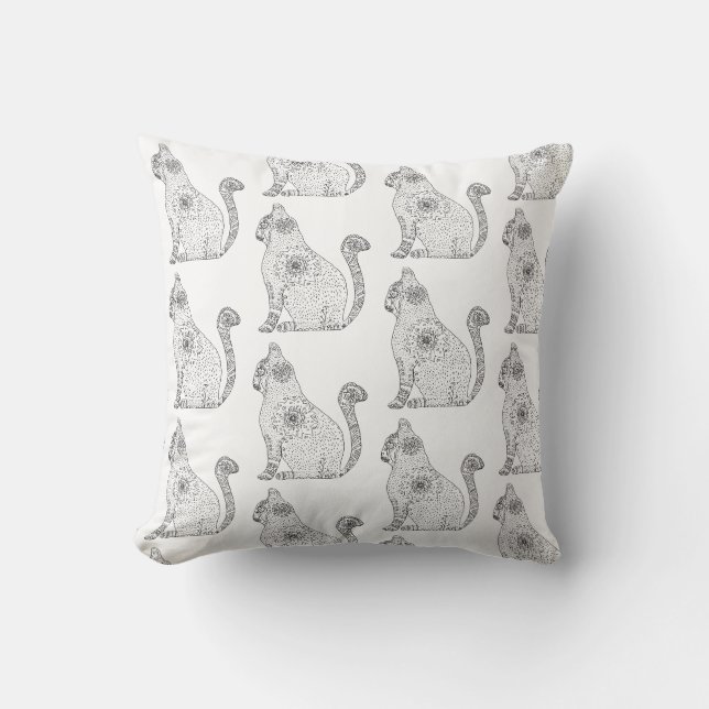 Mandala Cat Art Throw Cushion (Front)