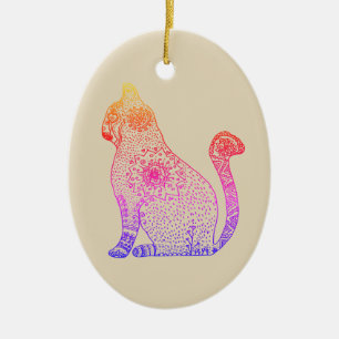 Mandala Cat Oval Ornament