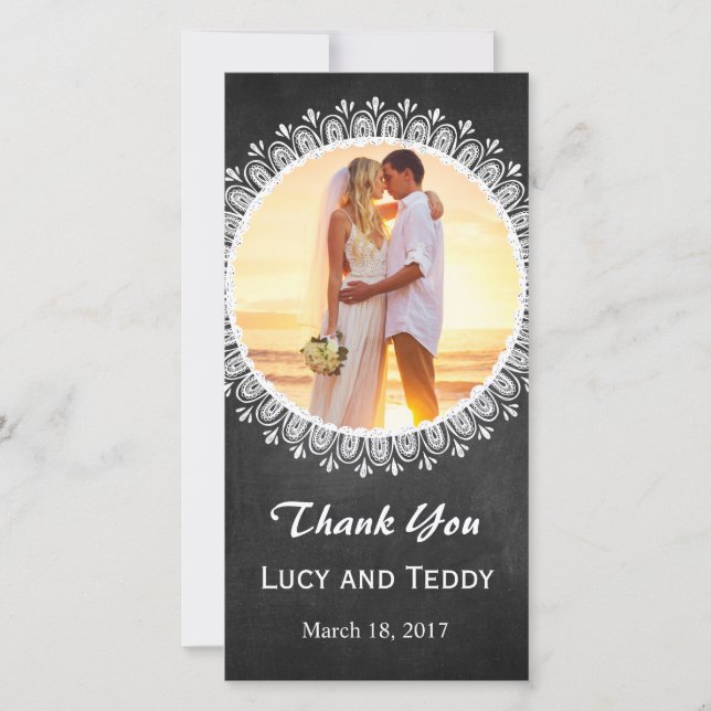 Mandala Chalkboard Wedding Photo Thank You Card (Front)
