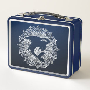 Mandala Circle Blue Killer Whale Metal Lunch Box