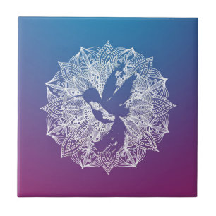Mandala Circle Purple Hummingbird Tile
