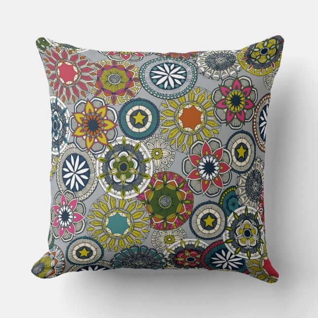 mandala cirque festival silver throw pillow (Front)