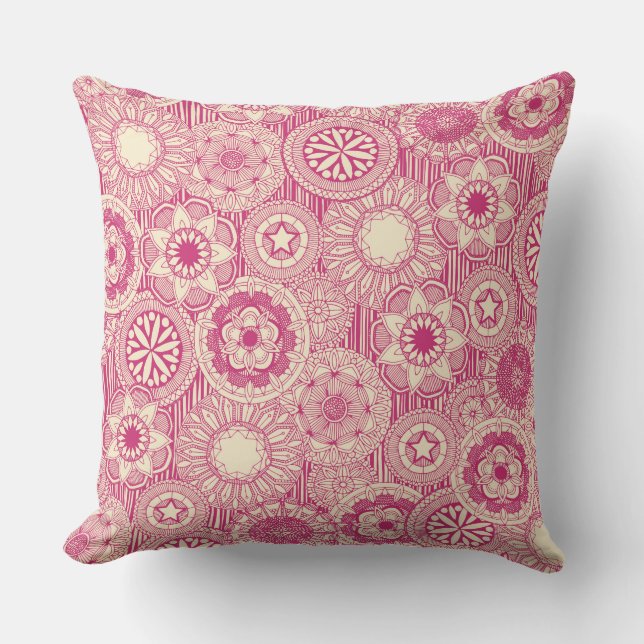 mandala cirque pink cream throw pillow (Front)