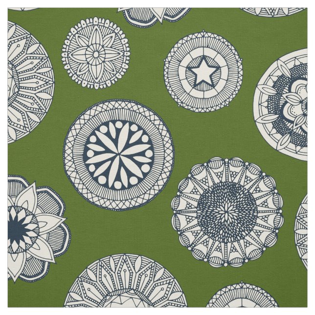 mandala cirque spot green fabric (Swatch)