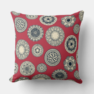 mandala cirque spot red throw pillow