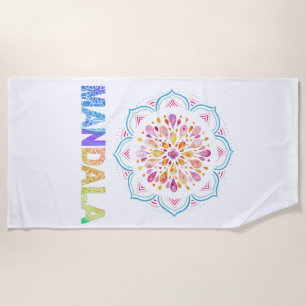 MANDALA COLORED LOTUS FLOWER BEACH TOWEL