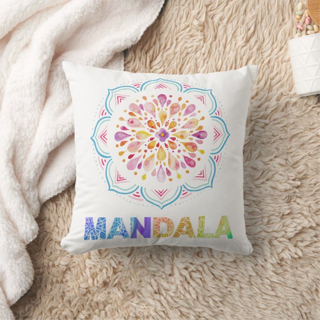 MANDALA COLORED LOTUS FLOWER THROW PILLOW (Blanket)