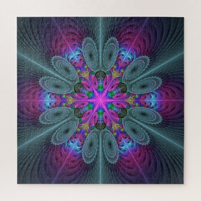 Mandala Colorful Spiritual Fractal Art With Pink Jigsaw Puzzle (Vertical)