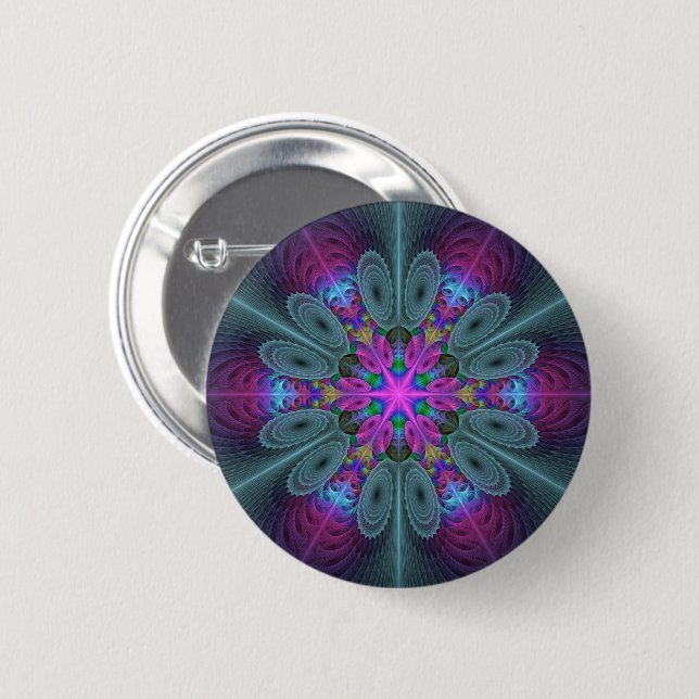 Mandala Colorful Striking Fractal Art Kaleidoscope 2 Inch Round Button (Front & Back)