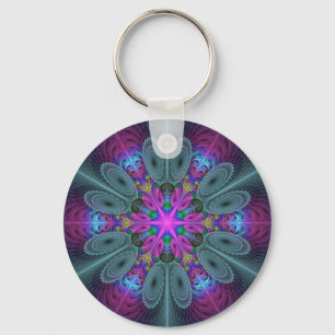 Mandala Colorful Striking Fractal Art Kaleidoscope Keychain