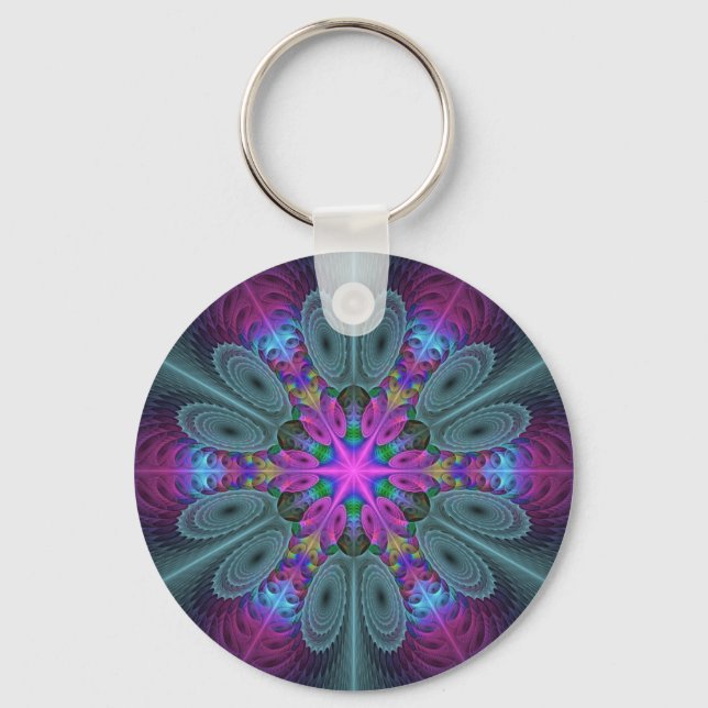 Mandala Colorful Striking Fractal Art Kaleidoscope Keychain (Front)