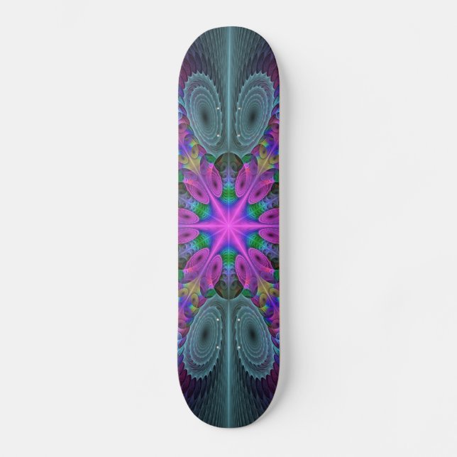 Mandala Colorful Striking Fractal Art Kaleidoscope Skateboard (Front)