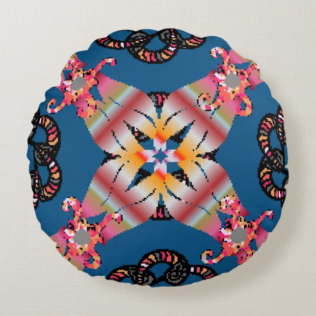 Mandala coloured on a yellow background. Invitatio Round Pillow (Front)