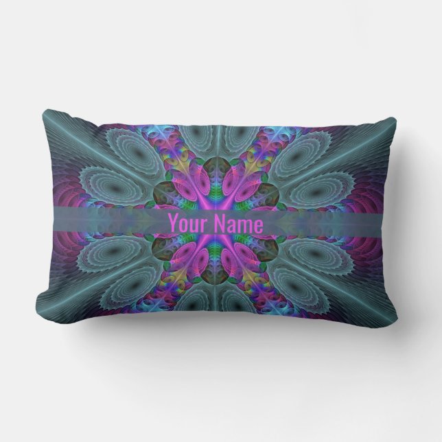 Mandala Colourful Fractal Art Kaleidoscope Name Lumbar Pillow (Front)