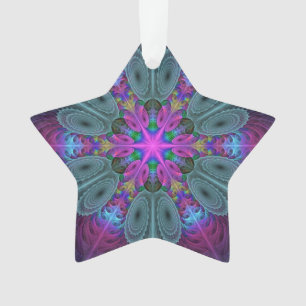 Mandala Colourful Fractal Art With Pink Star Ornament