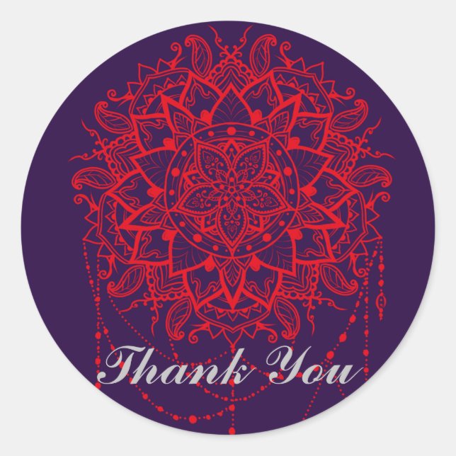 Mandala colourful Indian Morroccan Thank You Classic Round Sticker (Front)