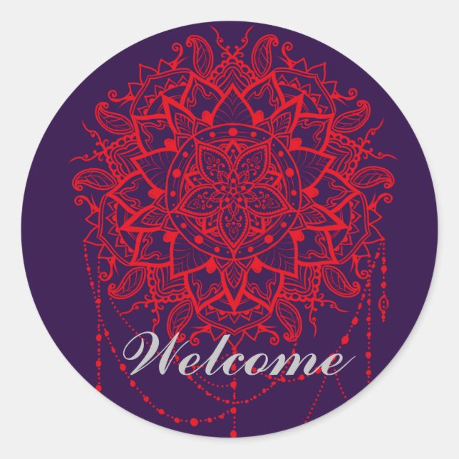 Mandala colourful Indian Morroccan Welcome Classic Round Sticker (Front)