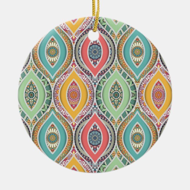 Mandala colourful Moroccan ethnic pattern Ceramic Ornament (Front)