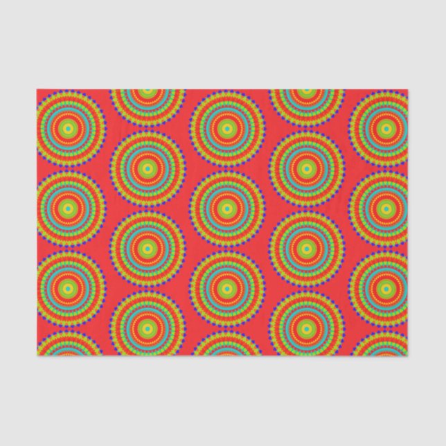 Mandala Colourful Pattern Red Tissue Paper (Front)