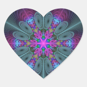 Mandala Colourful Spiritual Fractal Art With Pink Heart Sticker