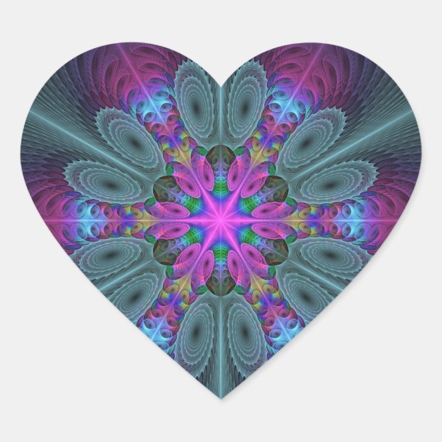 Mandala Colourful Spiritual Fractal Art With Pink Heart Sticker (Front)