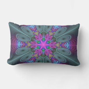 Mandala Colourful Spiritual Fractal Art With Pink Lumbar Pillow