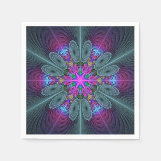 Mandala Colourful Spiritual Fractal Art With Pink Napkin (Front)