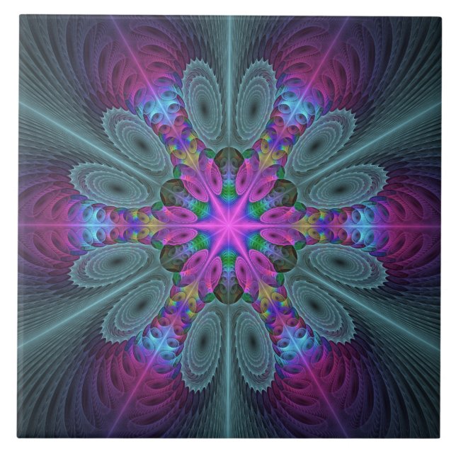 Mandala Colourful Spiritual Fractal Art With Pink Tile (Front)